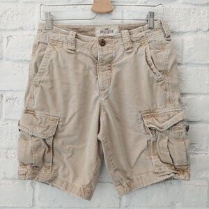 Hollister Shorts Mens 28 Beige Tan Heavyweight Cargo Utility Combat Distressed.